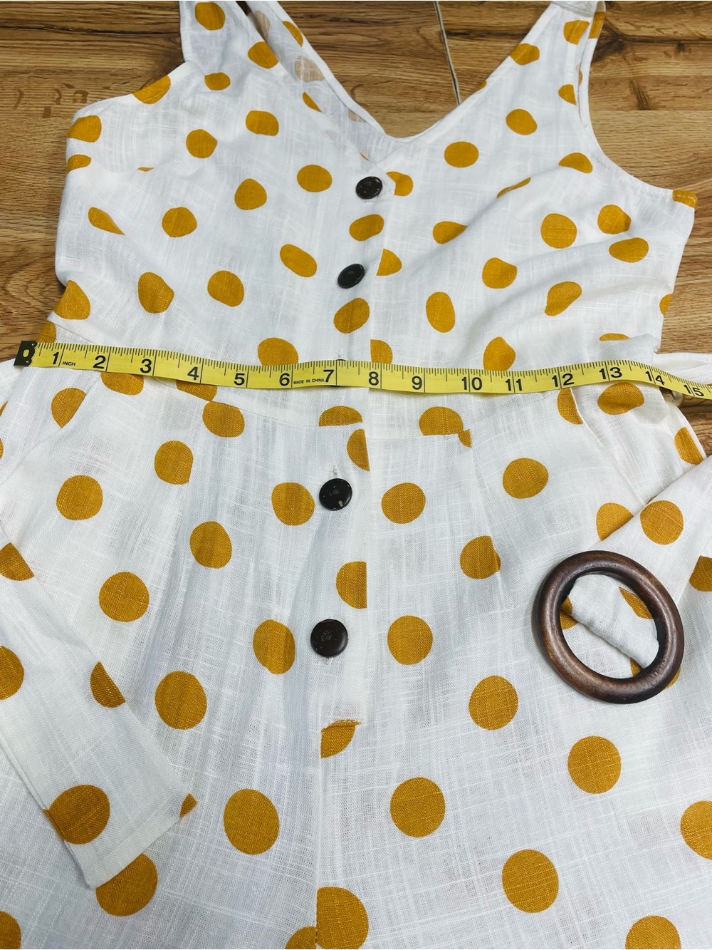 Monteau Cream Jumpsuit with Mustard Polka Dot Print and Belt - Picture 4 of 10
